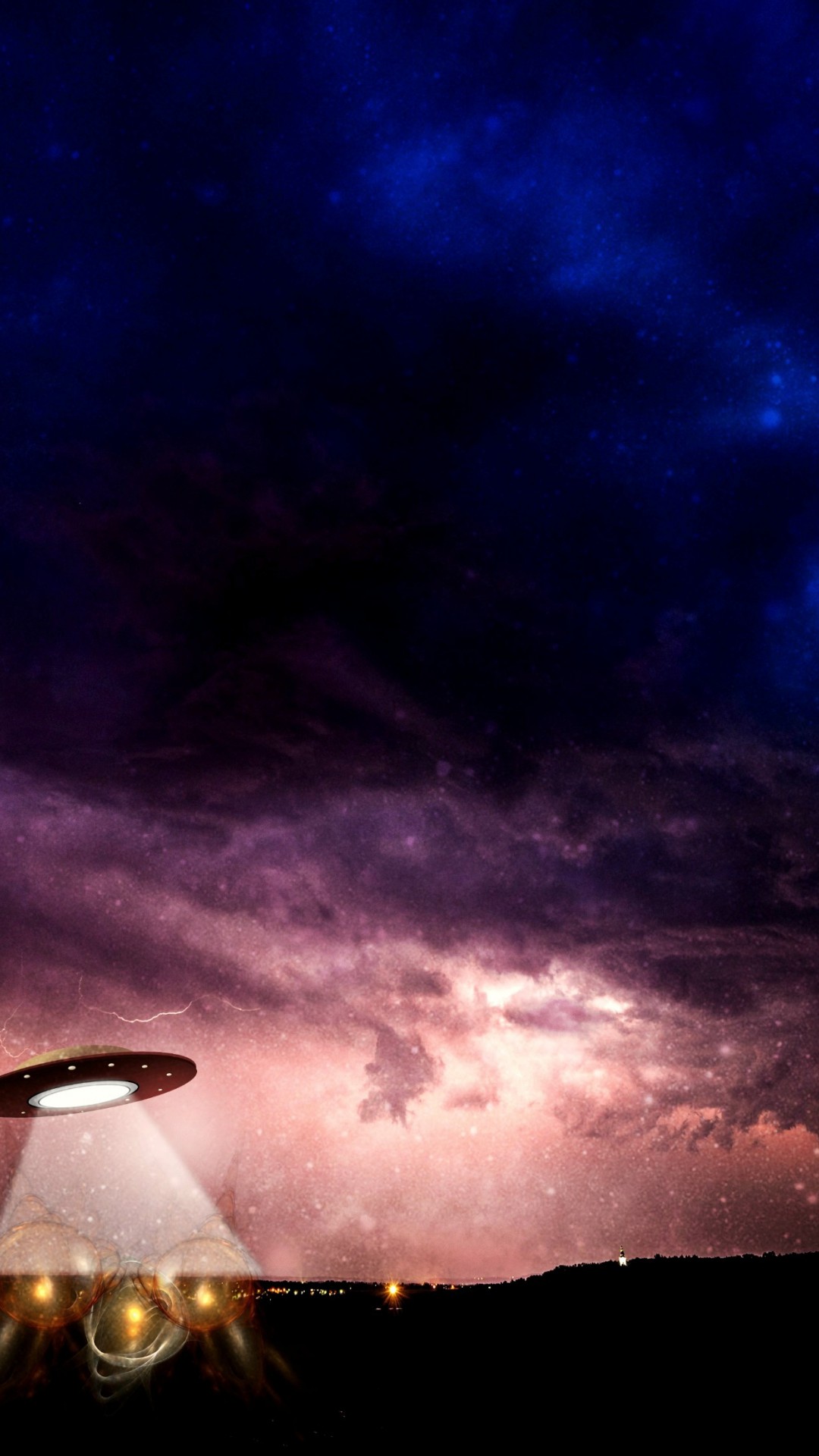 Ufo nad Ziemią w gwieździstą noc