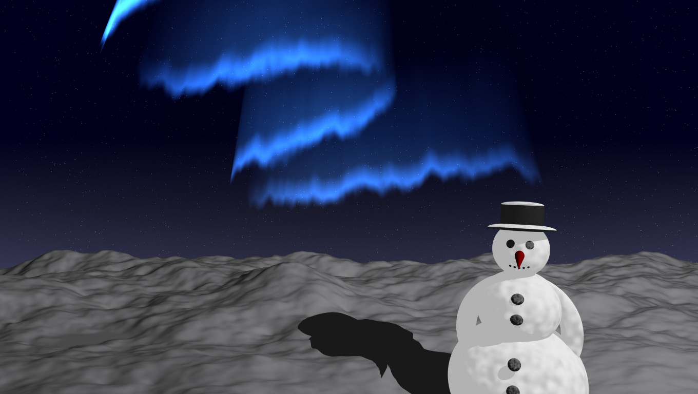 Snowman w śniegu pod Aurora Borealis