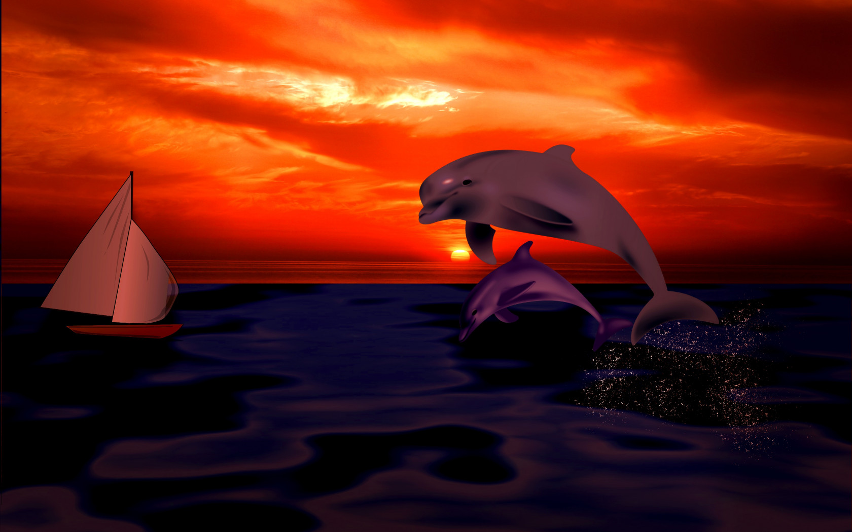 Zachód słońca i delfiny w ocenie