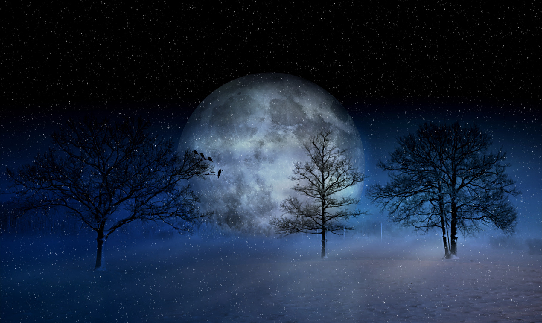Zima, Księżyc i gwieździste niebo