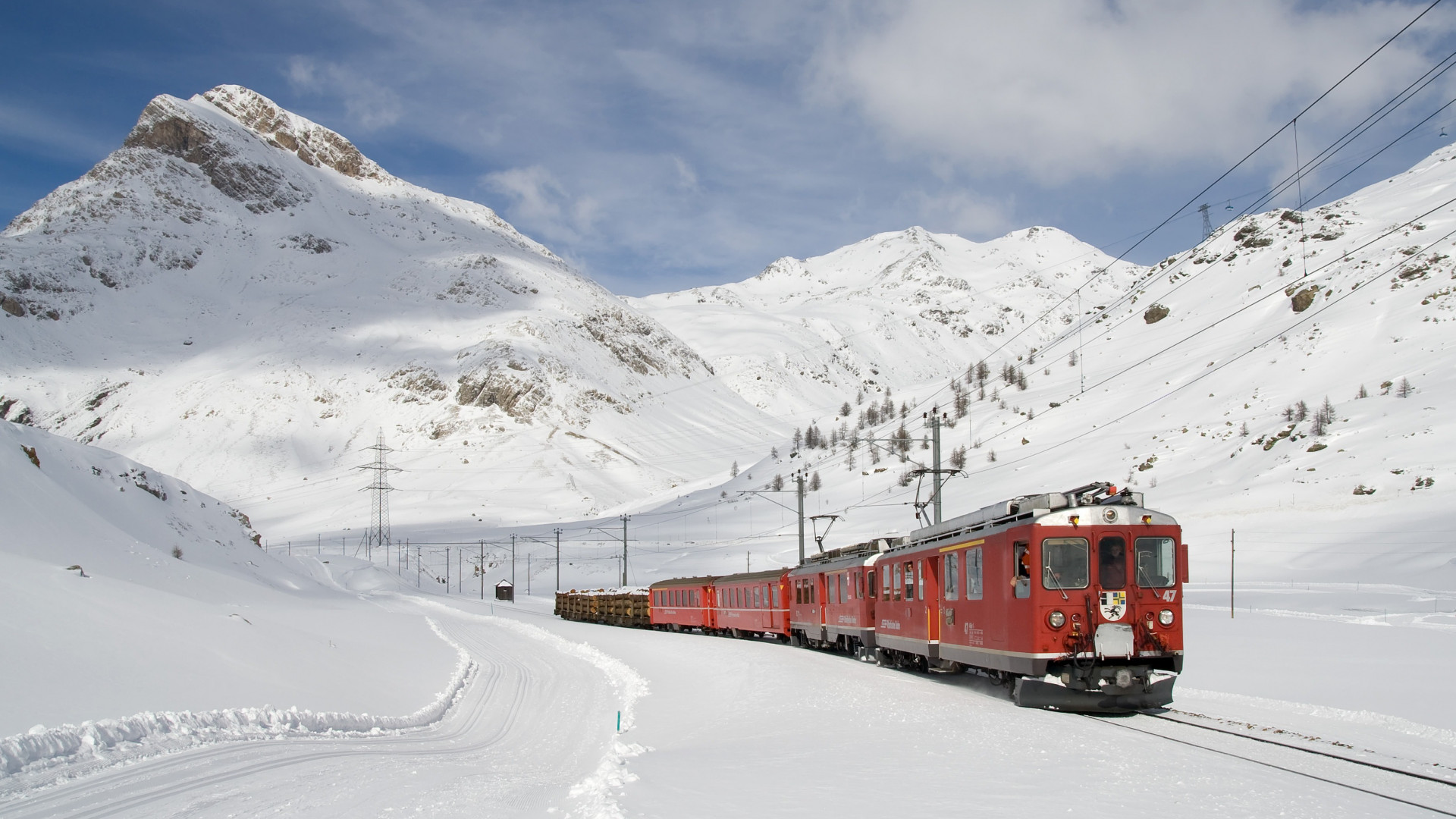 Kolejka Bernina, Góry, Śnieg