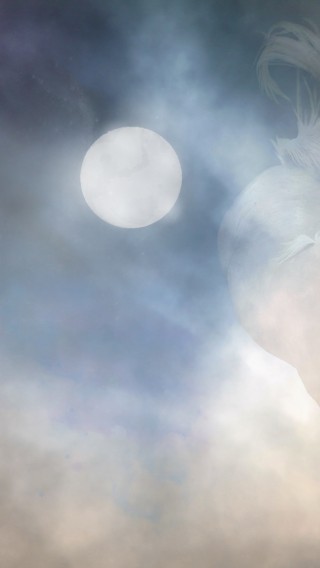 Koń galopujący we mgle, przy pełni księżyca