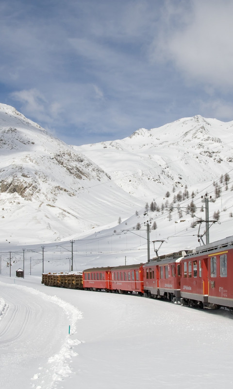 Kolejka Bernina, Góry, Śnieg