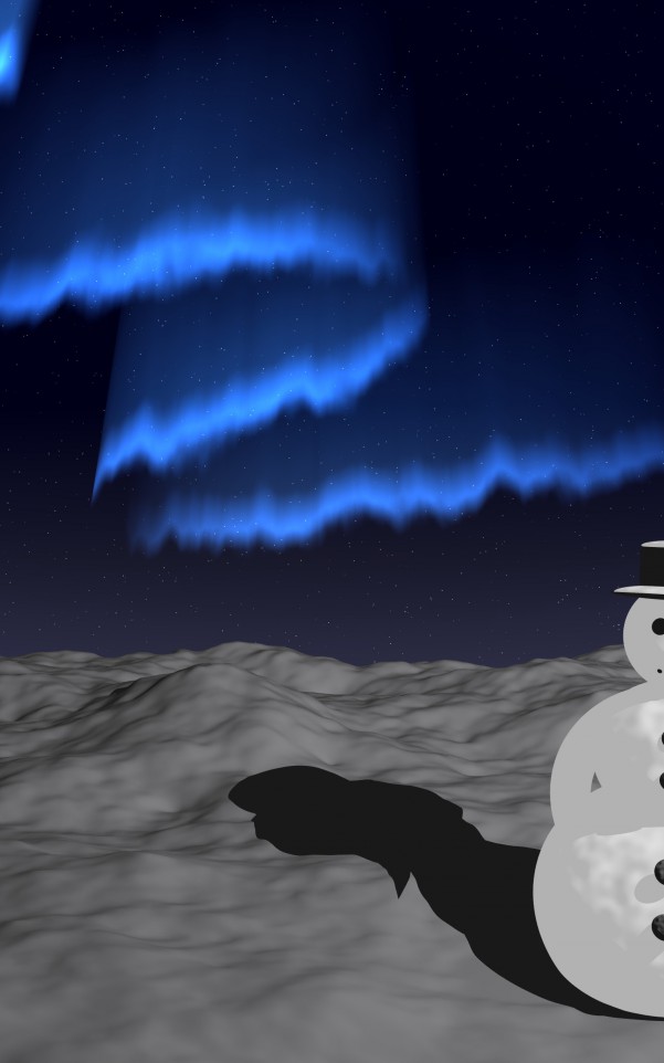 Snowman w śniegu pod Aurora Borealis