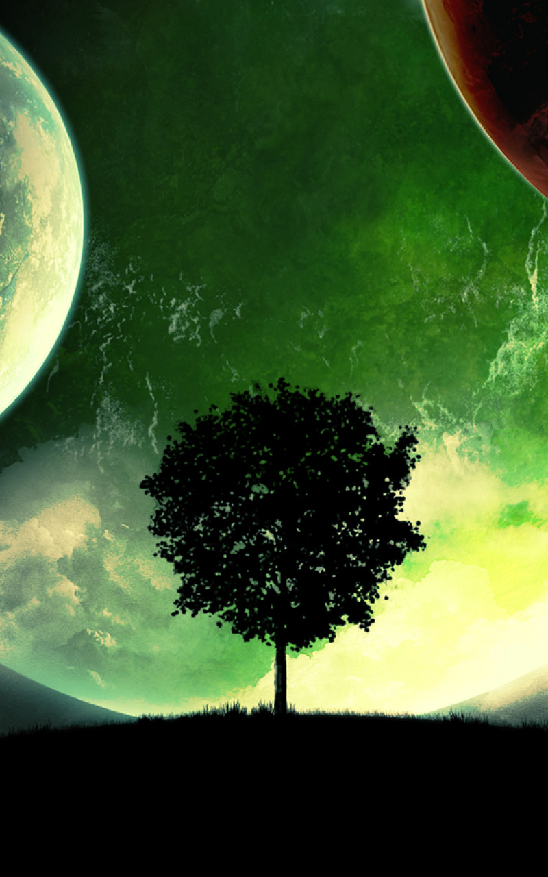 drzewo na tle planet