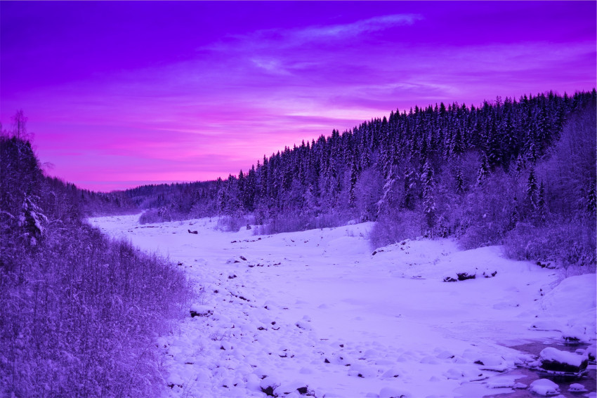 Tapeta Krajobraz sceniczny zimą o zachodzie słońca