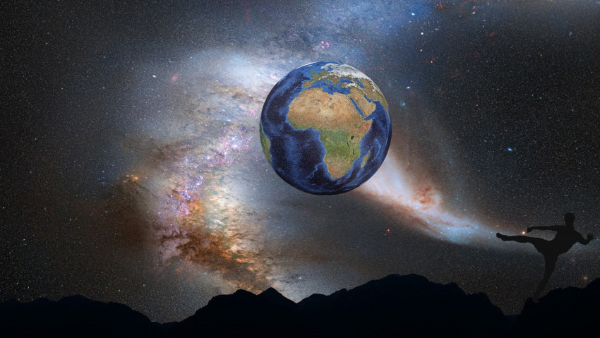 Tapeta Ziemia jako piłka nożna i kosmos