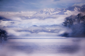 Tapeta Painting-obraz zimą na jezioro i góry