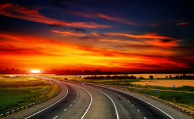 Tapeta zachód słońca-autostrada
