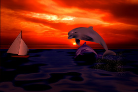 Tapeta Zachód słońca i delfiny w ocenie