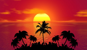 Tapeta Zachód słońca, tropiki, ocean i palmy
